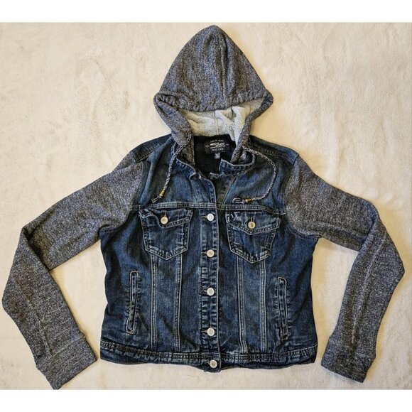 Silver Jeans Co. Women’s Hooded Jean Jacket - Size Large - Removable Hood - Picture 1 of 13